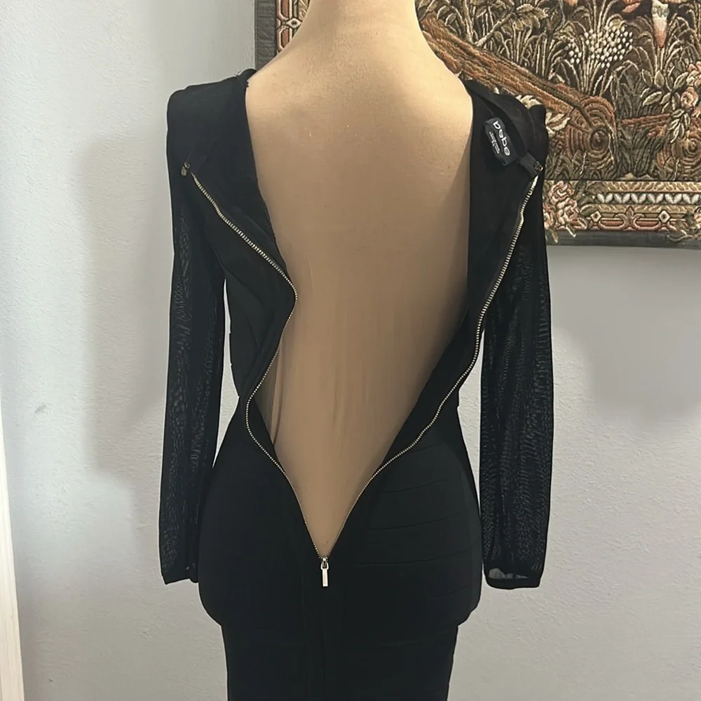 Bebe Black Mummy Bandage Body Hugger Dress. Sheer Mesh Top. Full Back Zip. SizeM - Picture 8 of 16